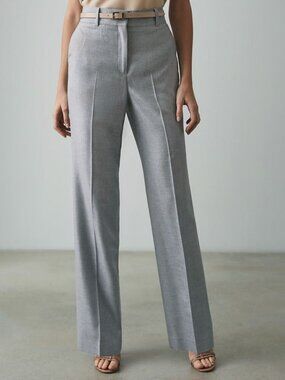 New Reiss Essie Wool Silk Blend Wide Leg Trouser Blue Gray 10 $295